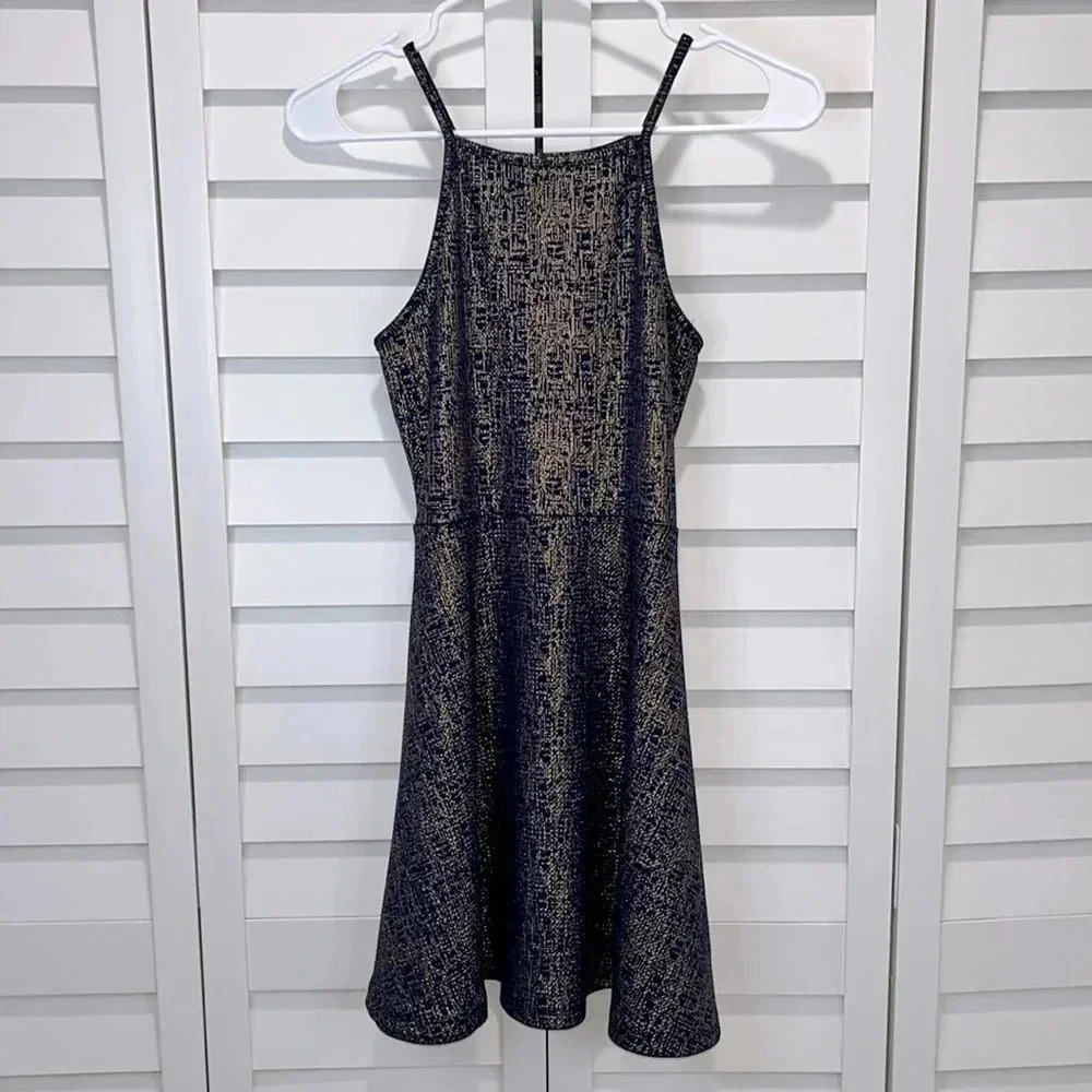 Girls dress size 12 beautiful blue gold medium dress stretchy‎ spaghetti straps